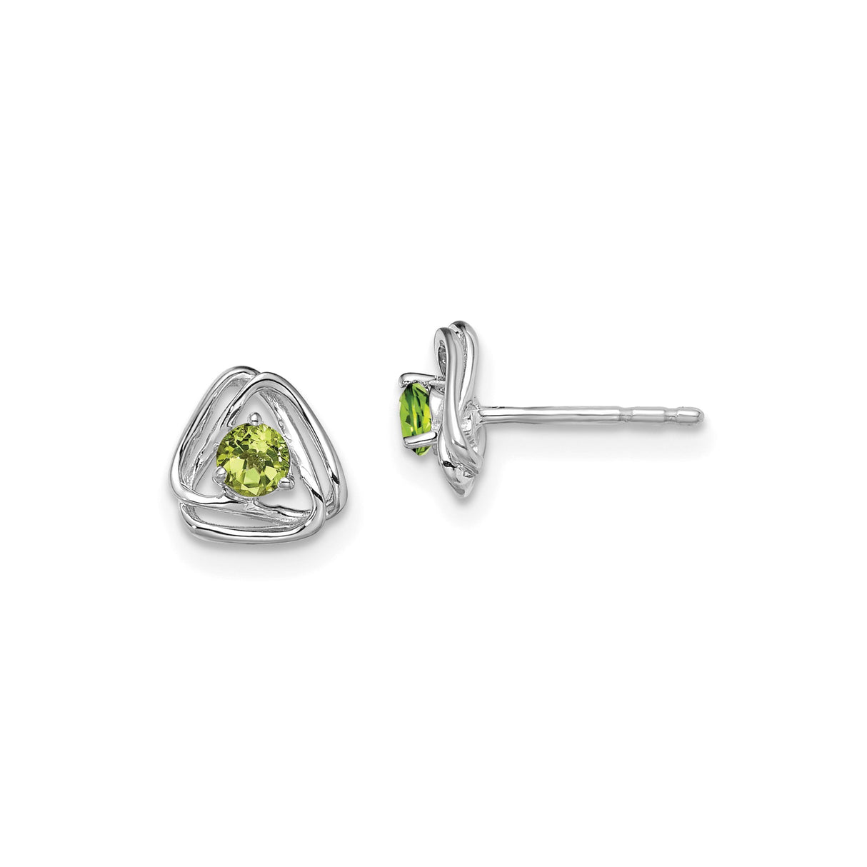 14k White Gold Peridot Stud Earrings with Celtic Triquetra Knot Design for Women
