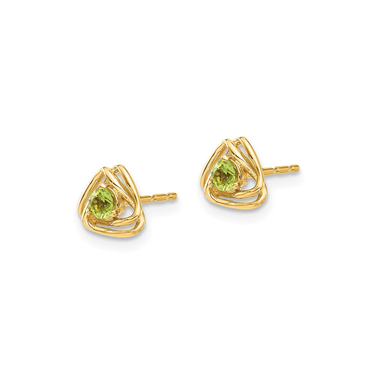 14k Yellow Gold Stud Earrings with Peridot, Open Triangle Modern Design, Minimalist Geometric Style