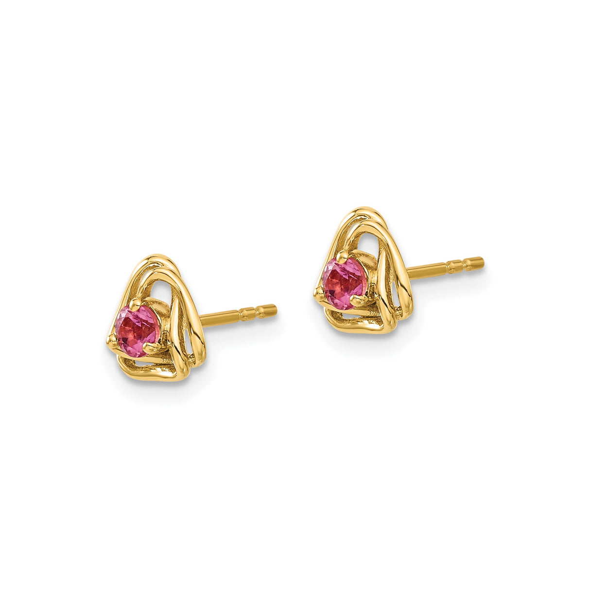 14k Yellow Gold Stud Earrings with Pink Tourmaline in Triquetra Knot Design