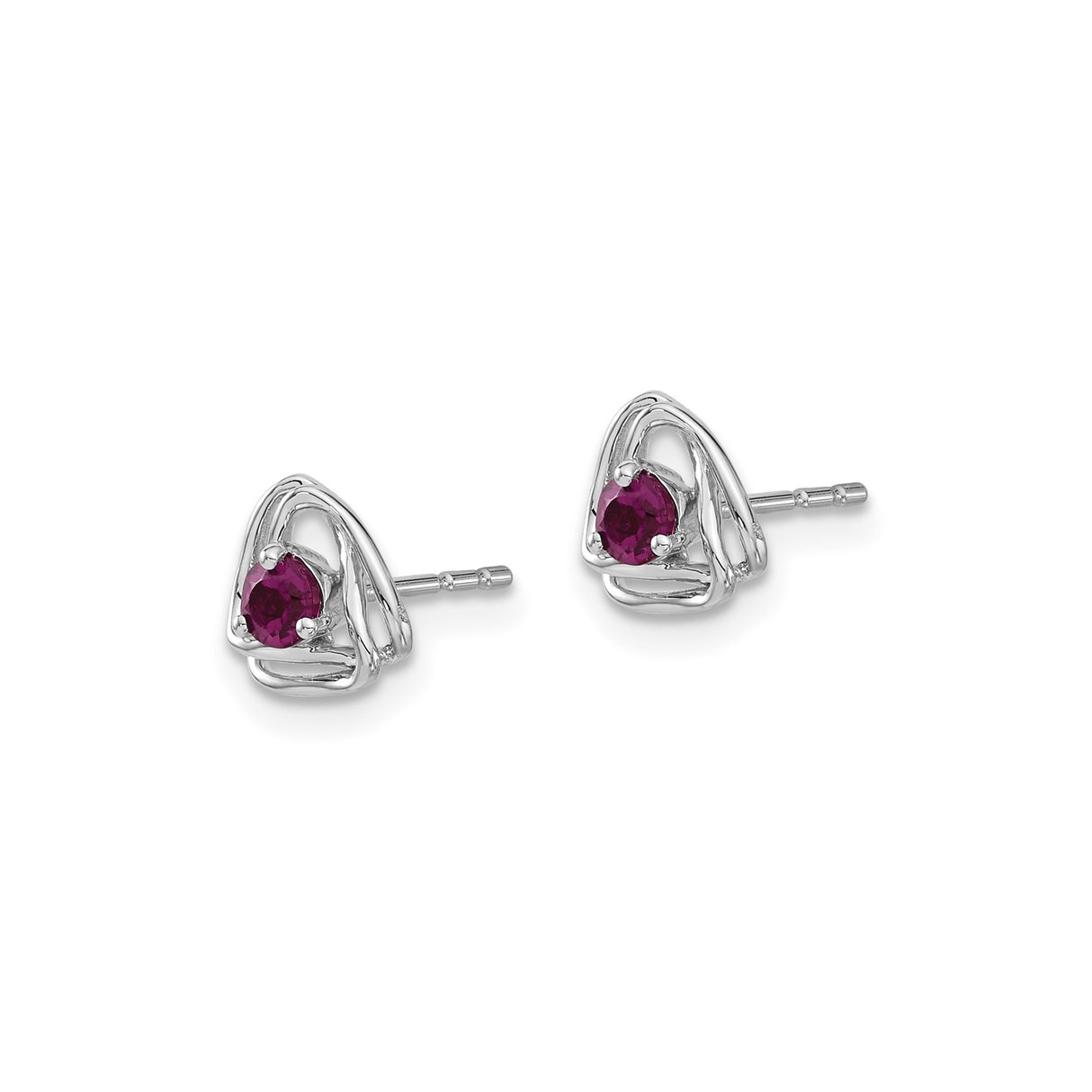 14k White Gold Celtic Knot Stud Earrings with Rhodolite Garnet Triquetra Design