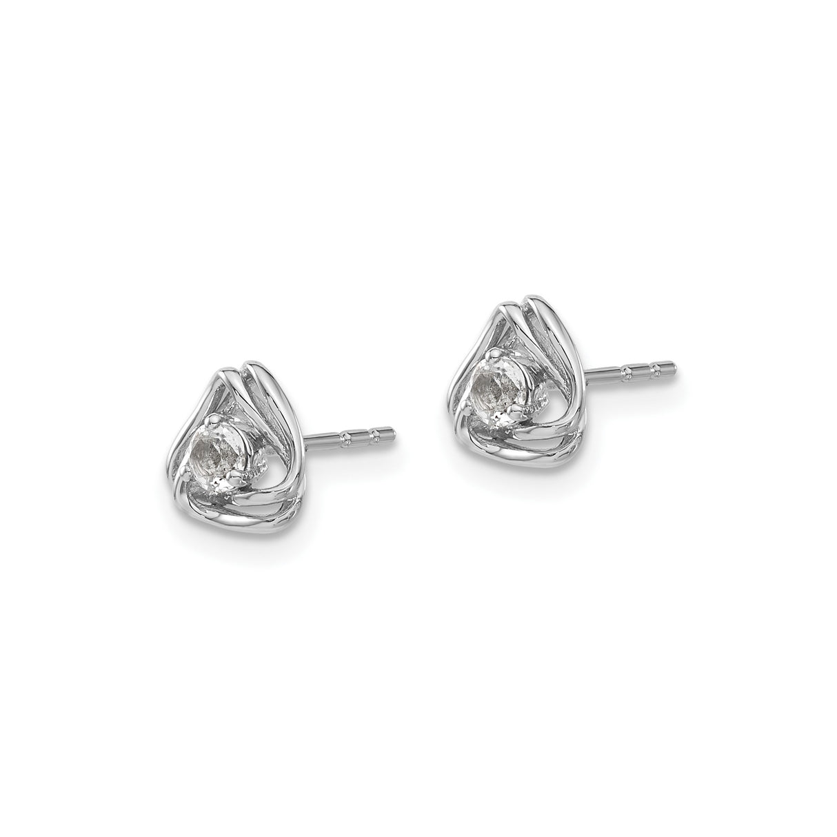 14k White Gold Stud Earrings with White Topaz, Open Triquetra Knot Celtic Design
