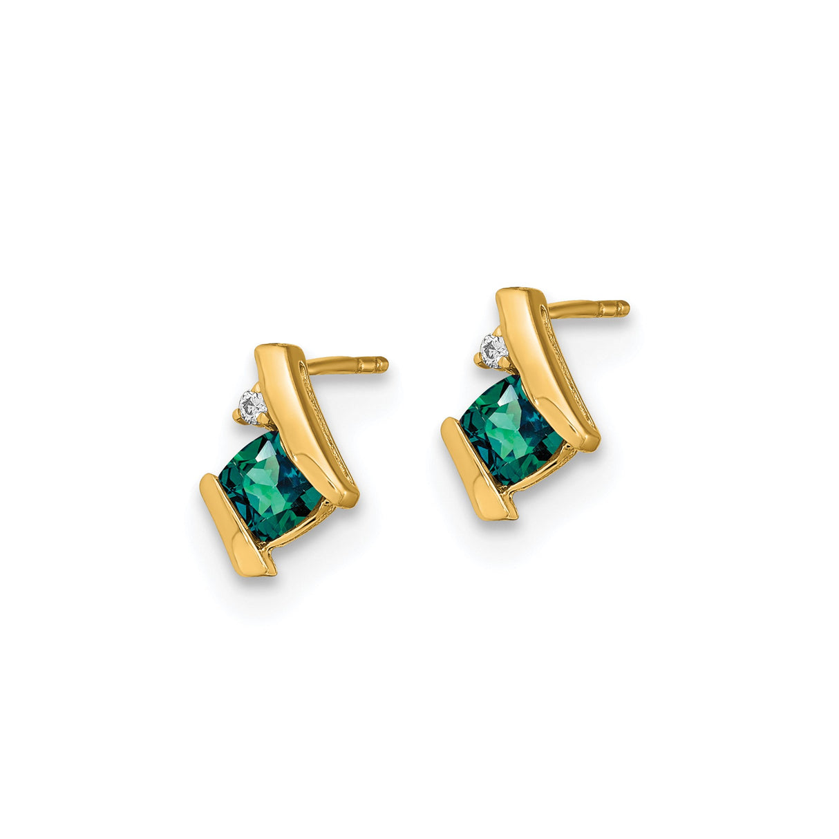 10k Yellow Gold Stud Earrings with Created Alexandrite and Diamond Accents, Geometric Design