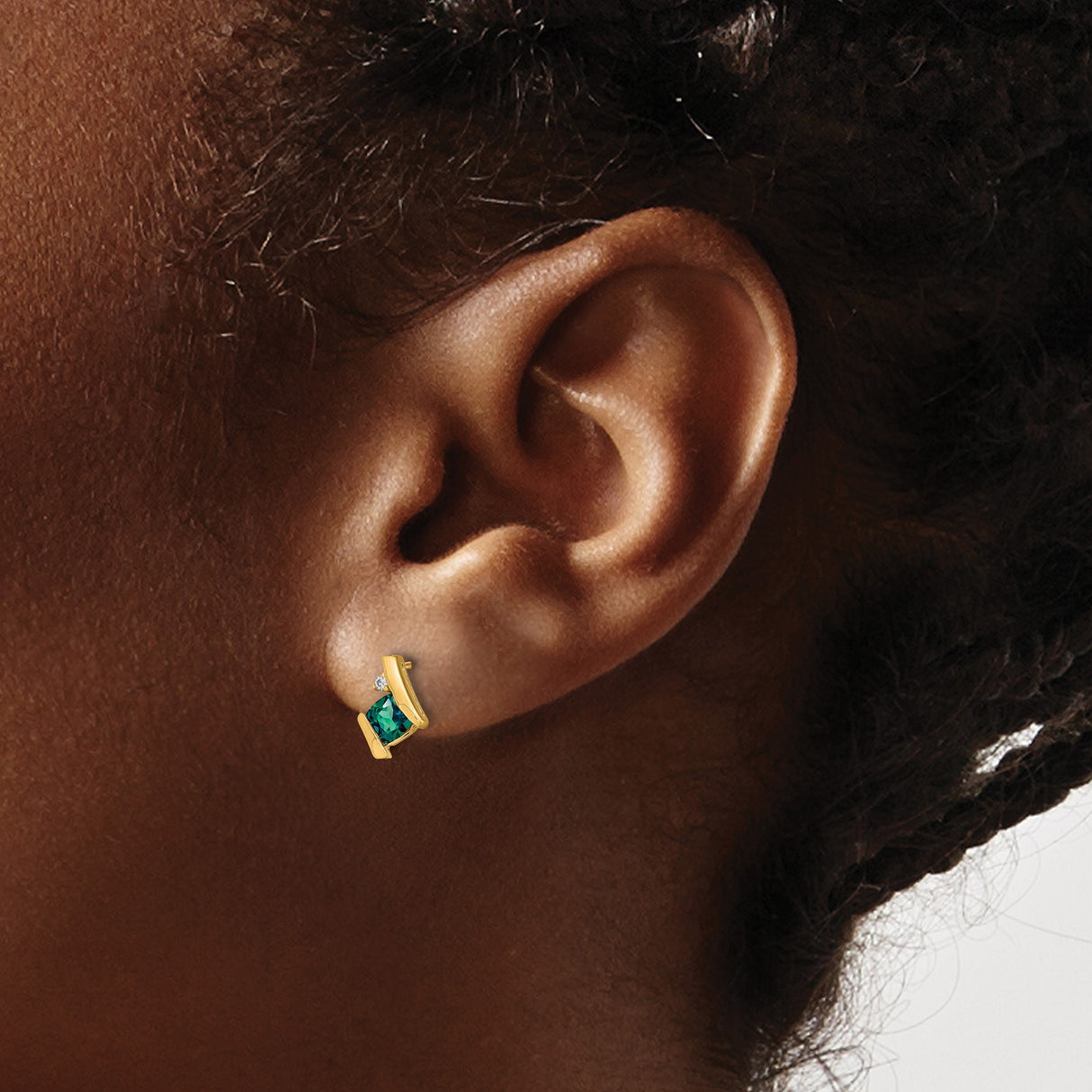 10k Yellow Gold Stud Earrings with Created Alexandrite and Diamond Accents, Geometric Design