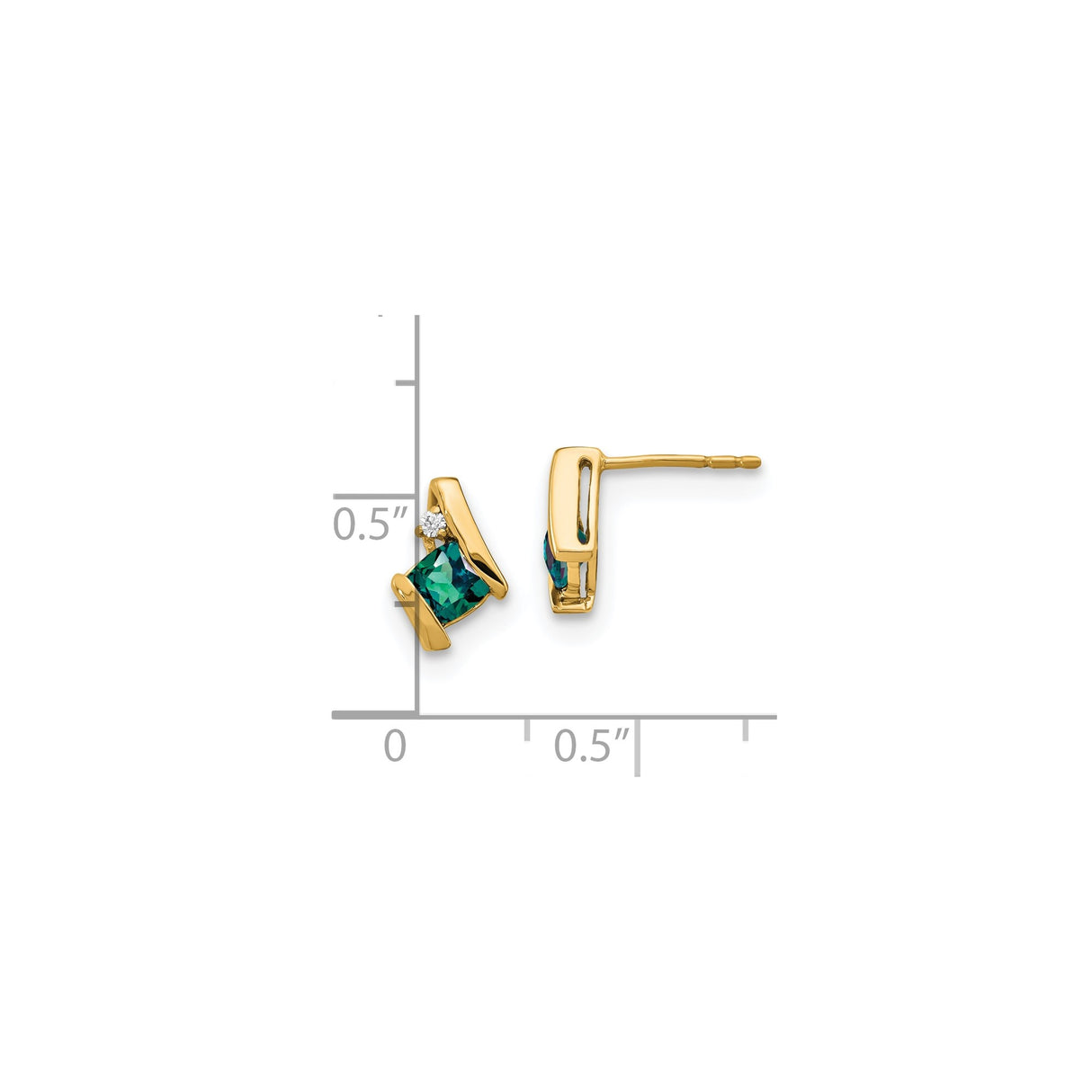 10k Yellow Gold Stud Earrings with Created Alexandrite and Diamond Accents, Geometric Design