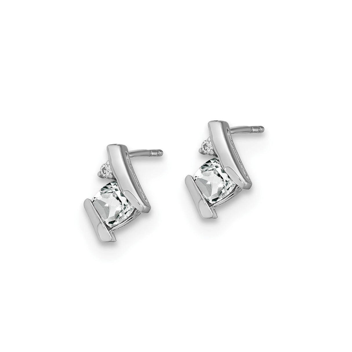 Sterling Silver Stud Earrings with Square Cut White Topaz and Diamond Accents, Modern Geometric Design