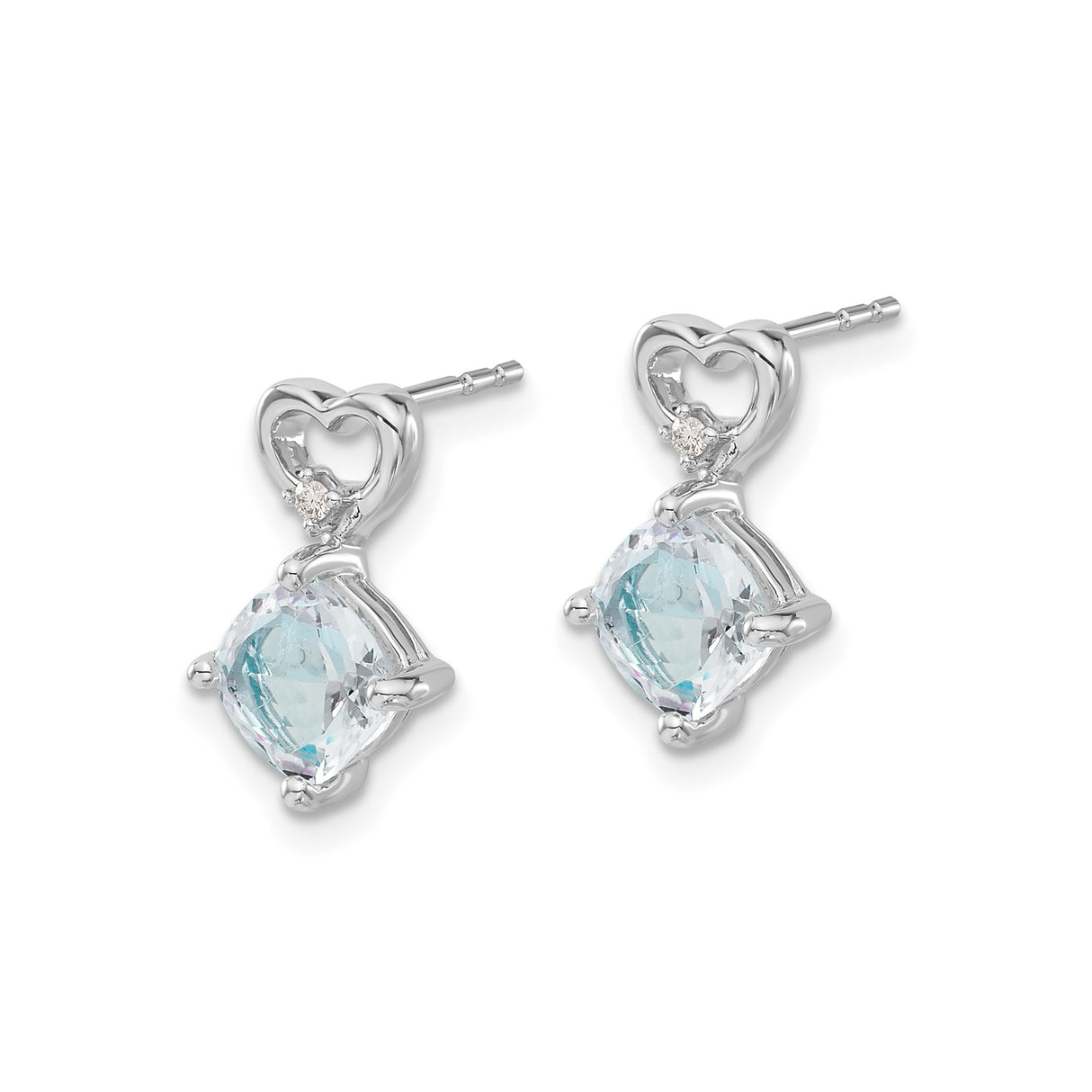 14k White Gold Dangle Earrings with Aquamarine and Diamond Heart Design