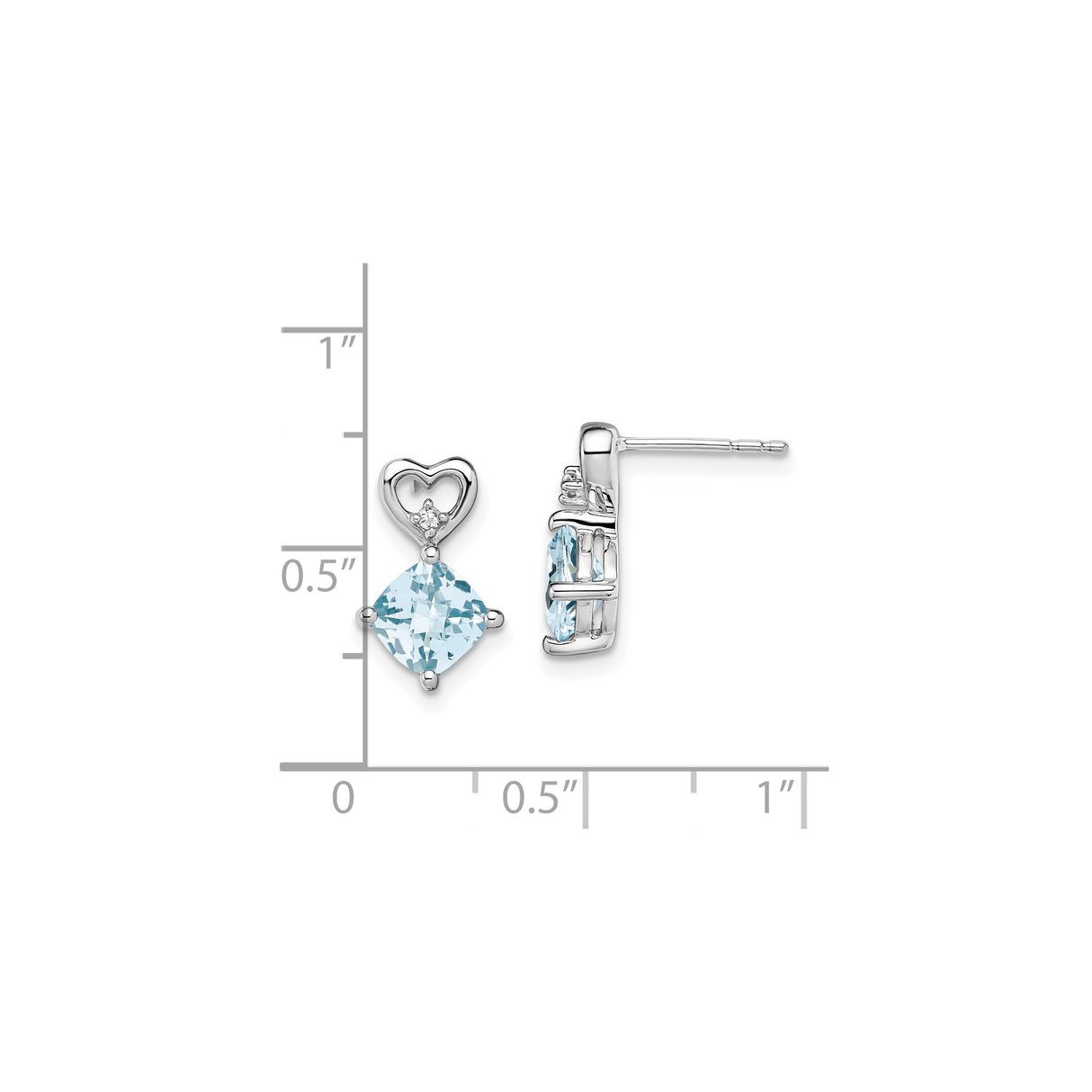 14k White Gold Dangle Earrings with Aquamarine and Diamond Heart Design