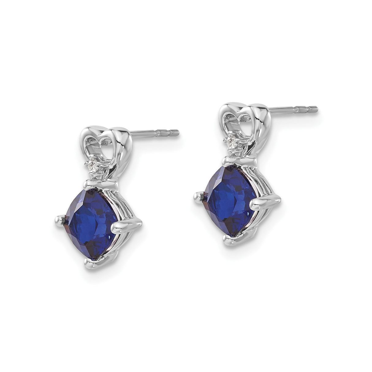 14k White Gold Heart Shaped Stud Earrings with Created Sapphire and Diamond Accents
