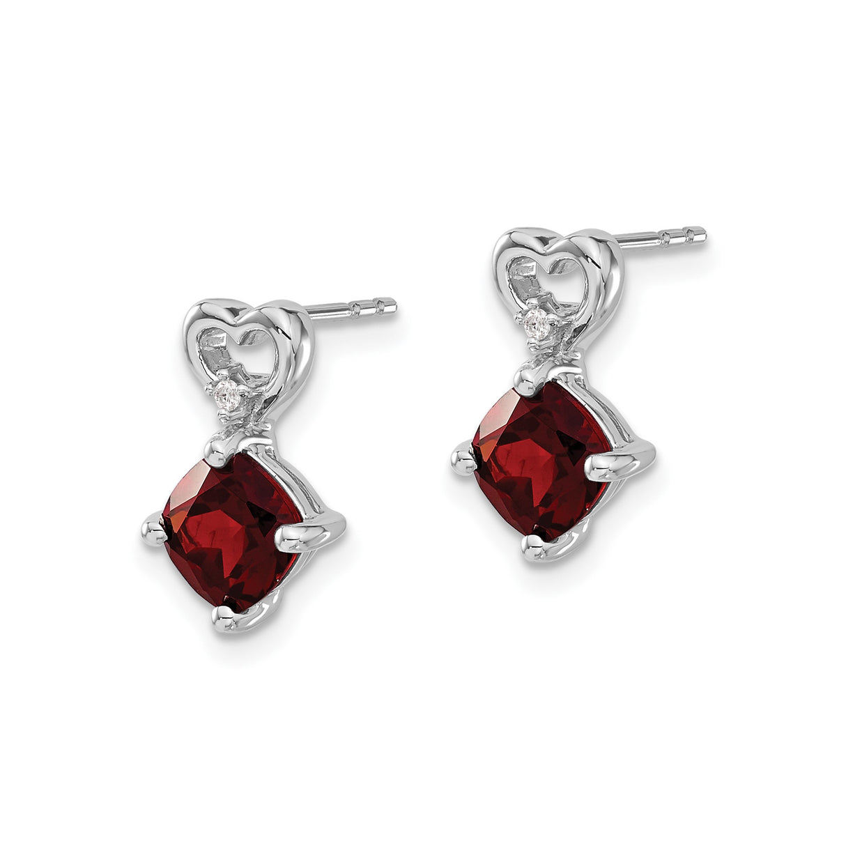 14k White Gold Heart Shaped Garnet and Diamond Accent Dangle Earrings for Women