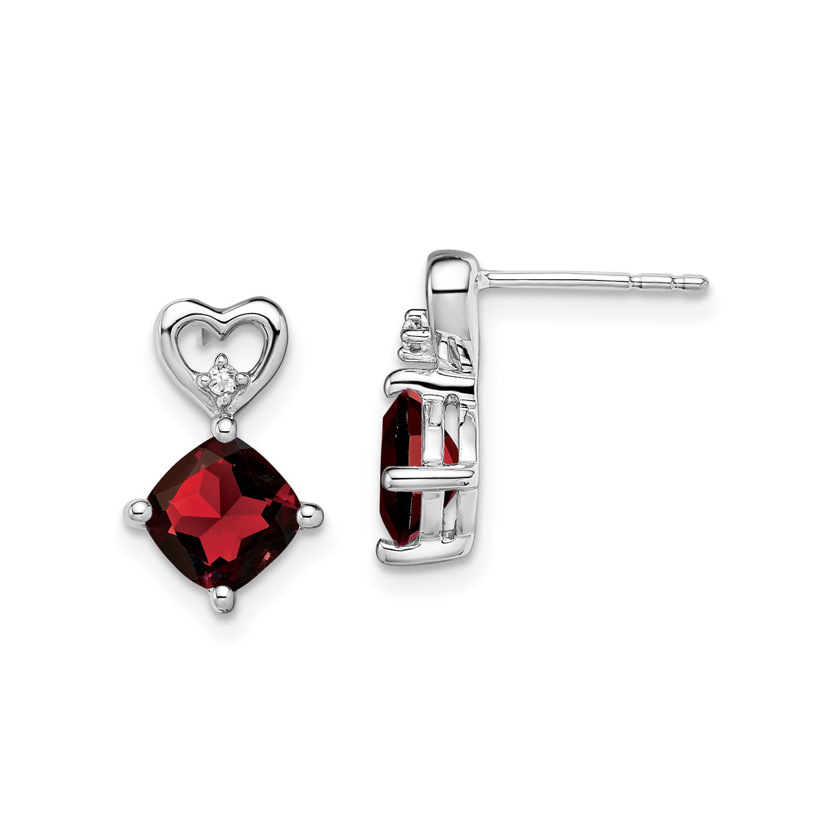 14k White Gold Heart Shaped Garnet and Diamond Accent Dangle Earrings for Women