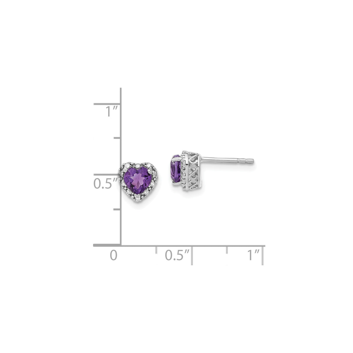 Sterling Silver Heart Stud Earrings with Amethyst and Diamond Accents, Romantic Openwork Design