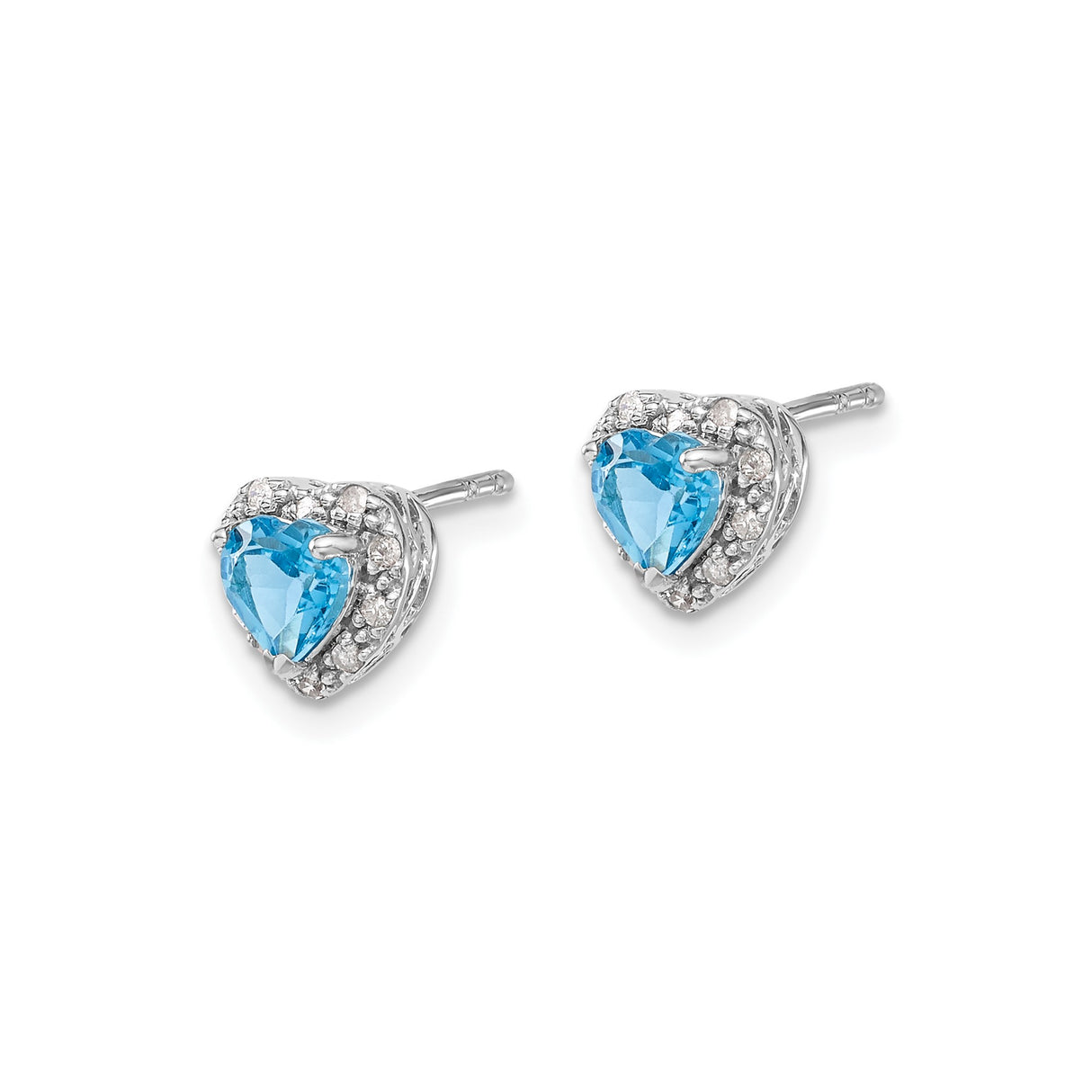 Sterling Silver Heart Stud Earrings with Swiss Blue Topaz and Diamond Accents