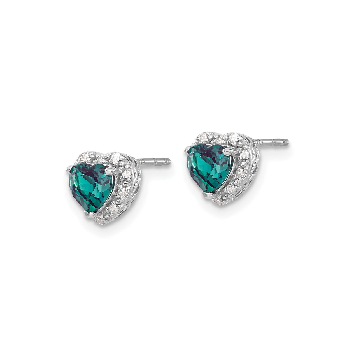 Sterling Silver Heart Shaped Stud Earrings with Created Alexandrite and Diamond Accents