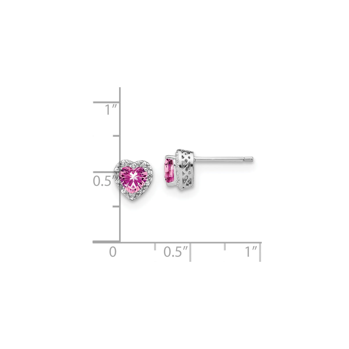 Sterling Silver Heart Stud Earrings with Created Pink Sapphire and Diamond Accents for Women