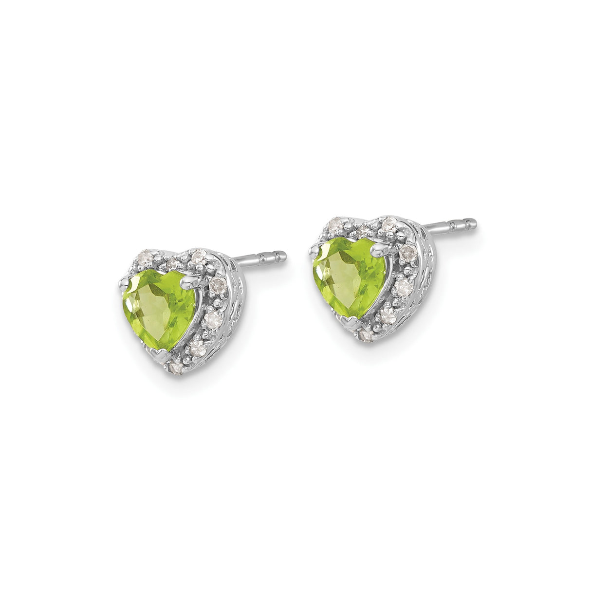 Sterling Silver Heart Shaped Stud Earrings with Peridot and Diamond Accents