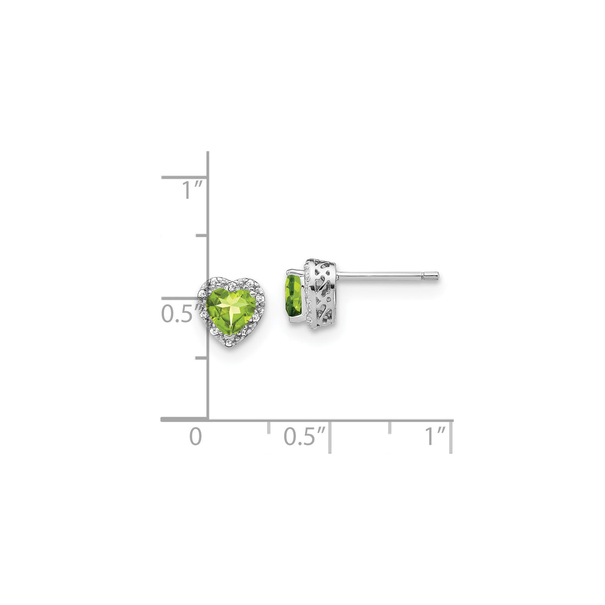 Sterling Silver Heart Shaped Stud Earrings with Peridot and Diamond Accents