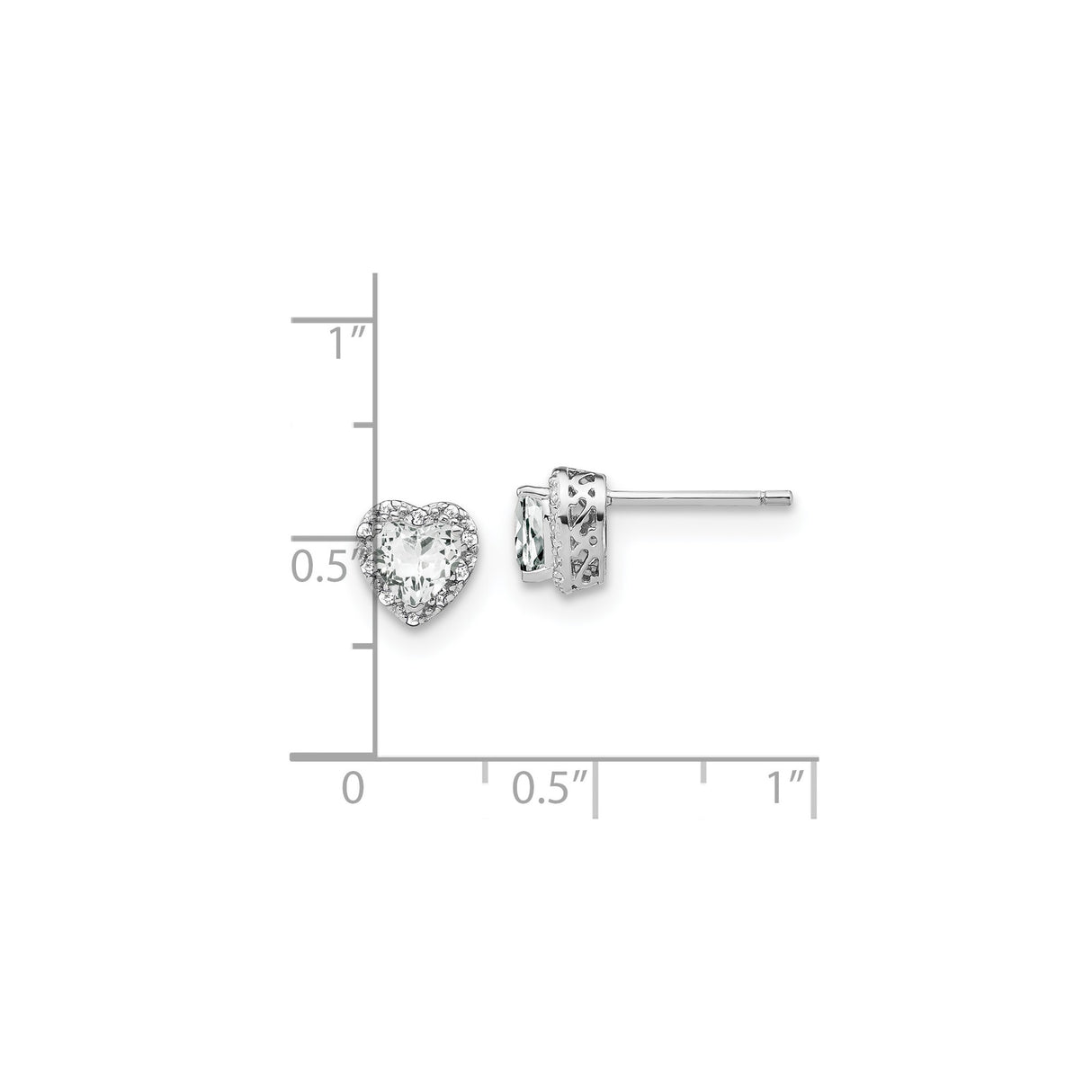 Sterling Silver Heart Shaped Stud Earrings with White Topaz and Diamond Accents