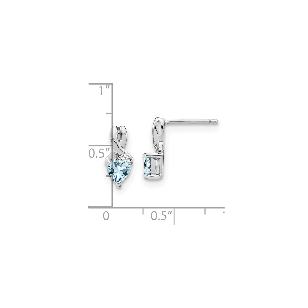 Sterling Silver Heart Stud Earrings with Aquamarine and Diamond Accent