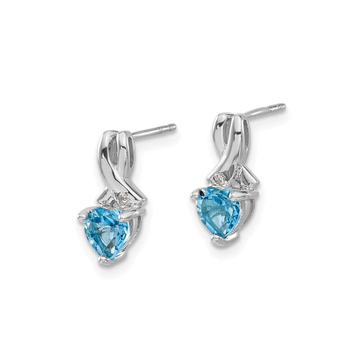 Sterling Silver Heart Shaped Blue Topaz and Diamond Accent Stud Earrings