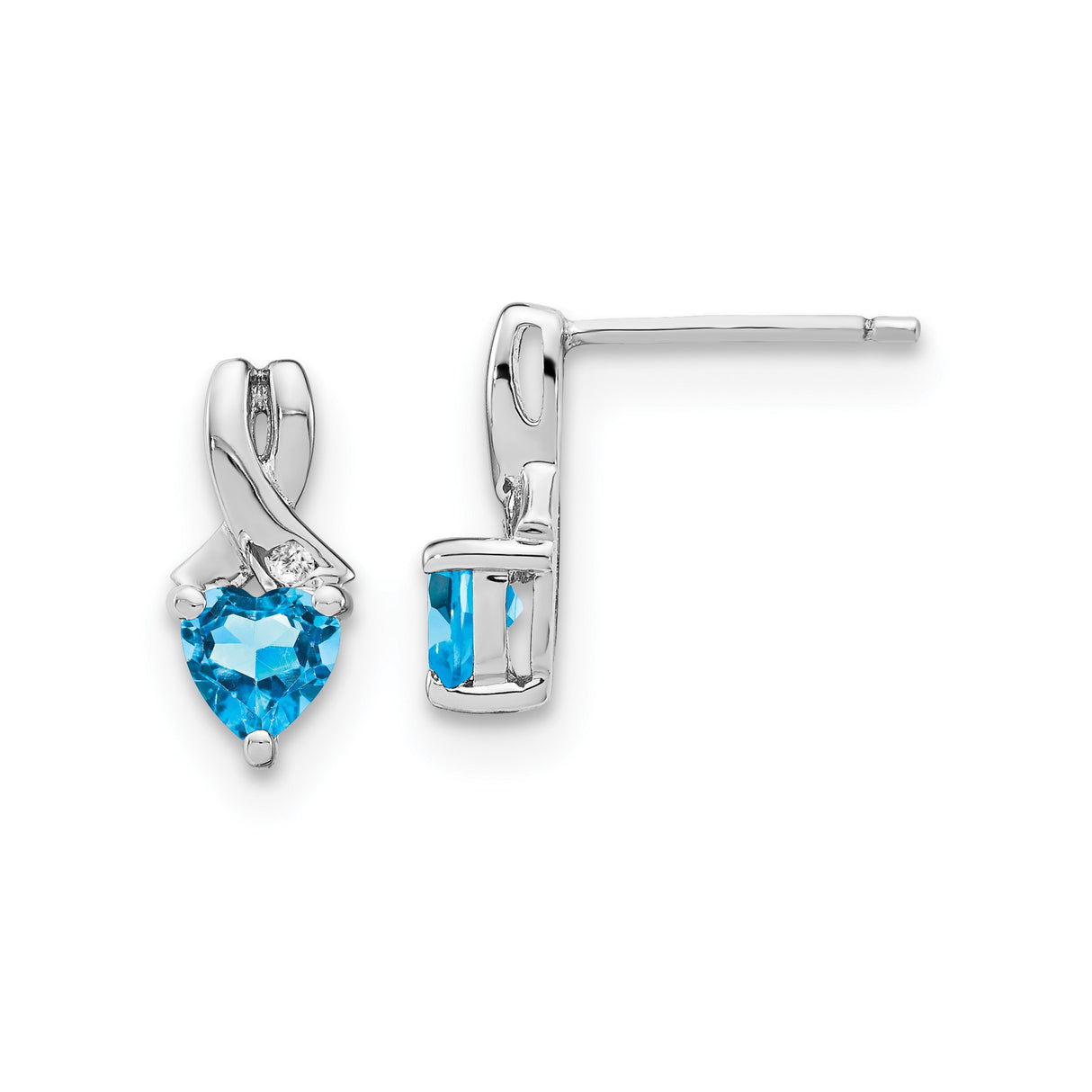 Sterling Silver Heart Shaped Blue Topaz and Diamond Accent Stud Earrings