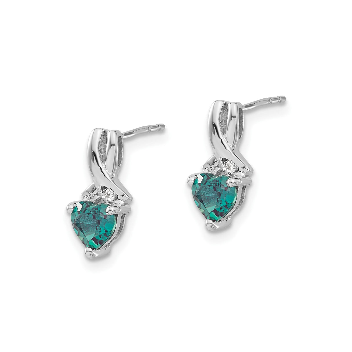 Sterling Silver Heart Shaped Stud Earrings with Created Alexandrite and Diamond Accents