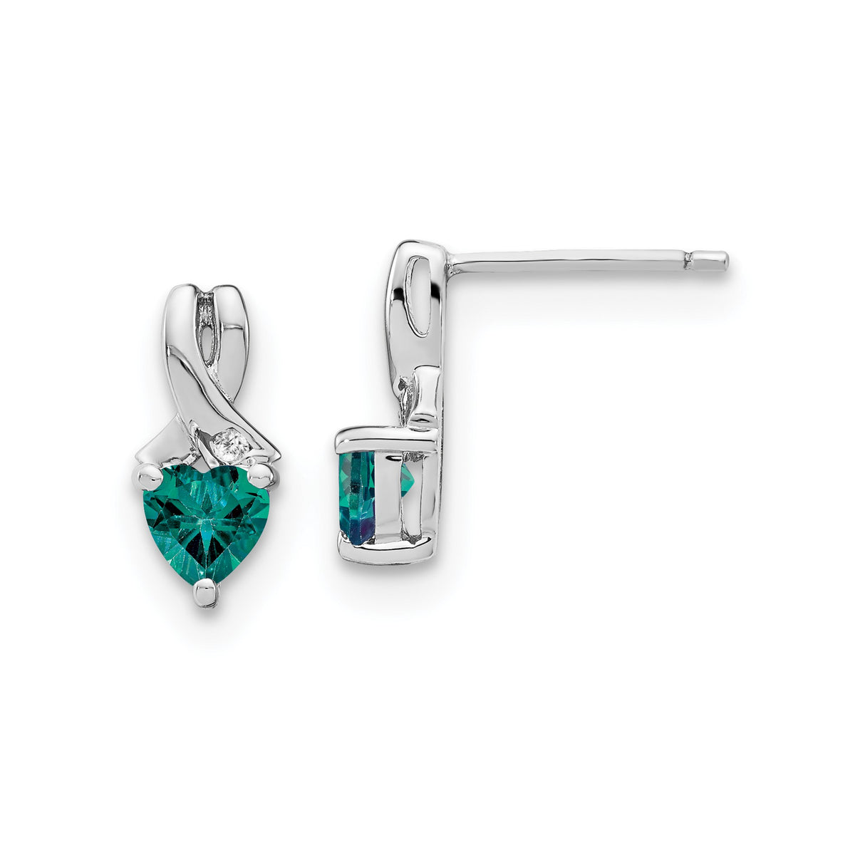 Sterling Silver Heart Shaped Stud Earrings with Created Alexandrite and Diamond Accents