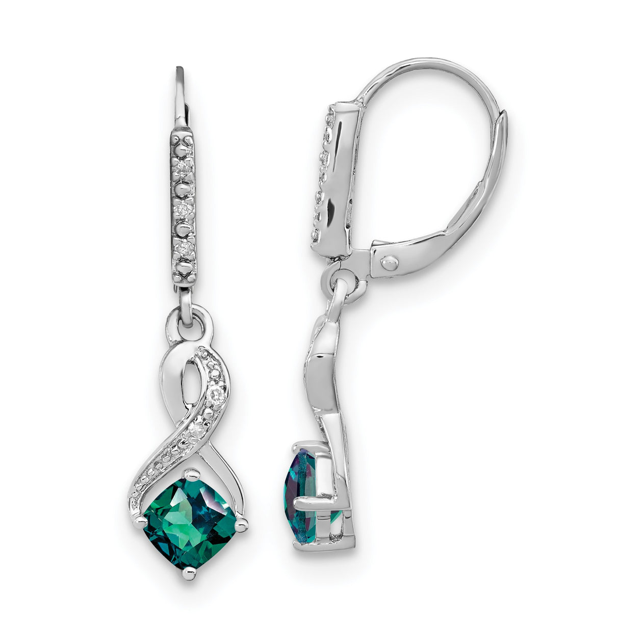 Sterling Silver Dangle Earrings with Created Alexandrite and Diamond, Infinity Design