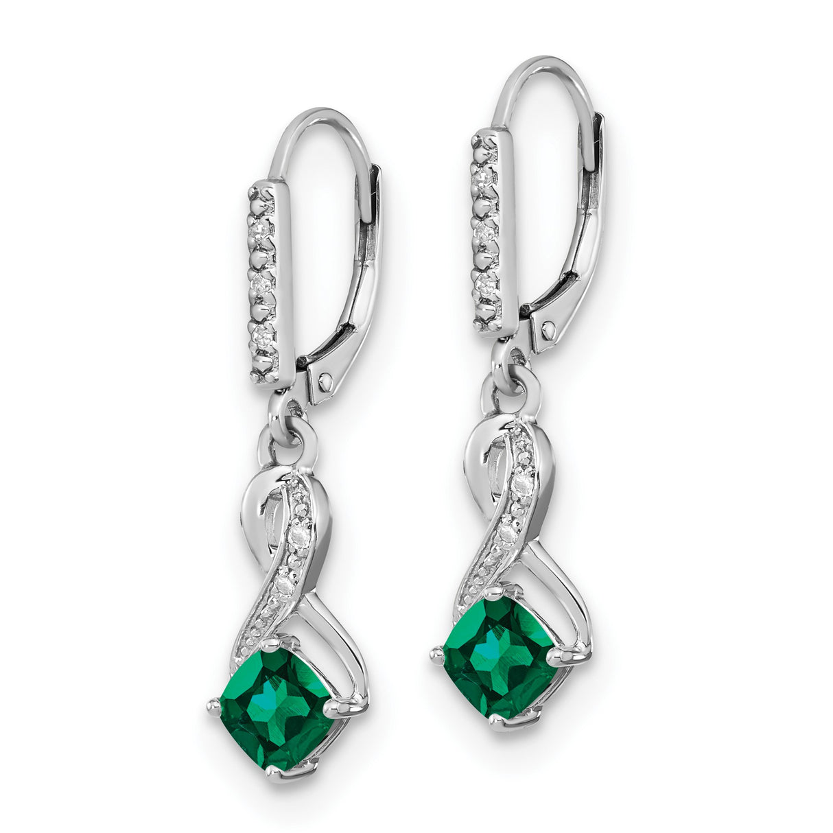 Sterling Silver Drop Earrings with Created Emerald and Diamond Accents, Infinity Design, Leverback Closure