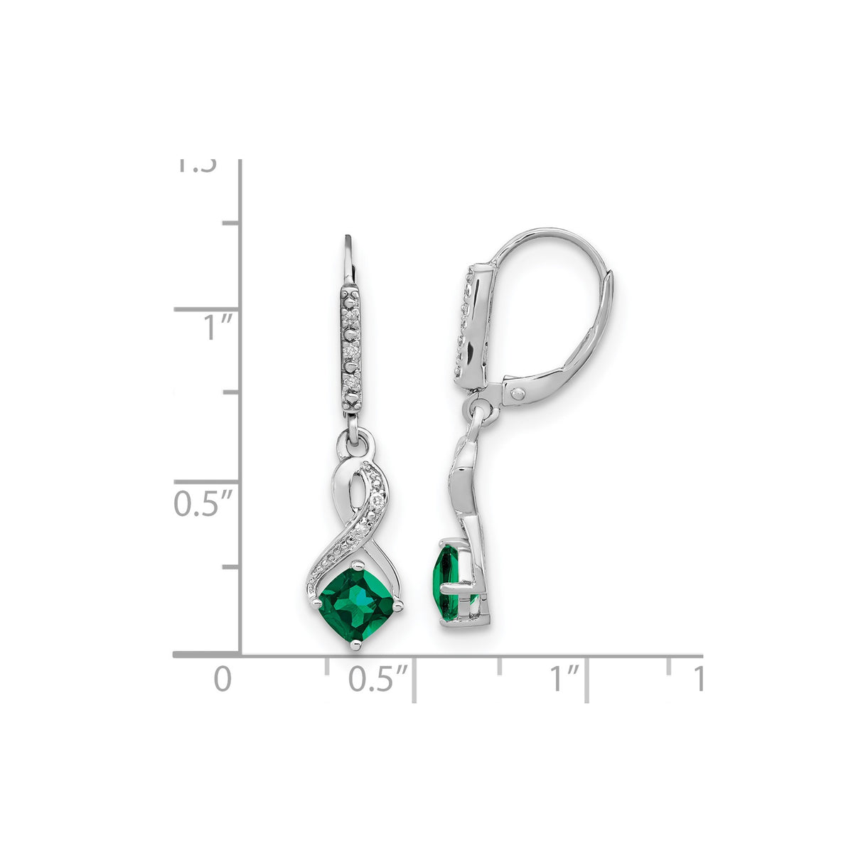 Sterling Silver Drop Earrings with Created Emerald and Diamond Accents, Infinity Design, Leverback Closure