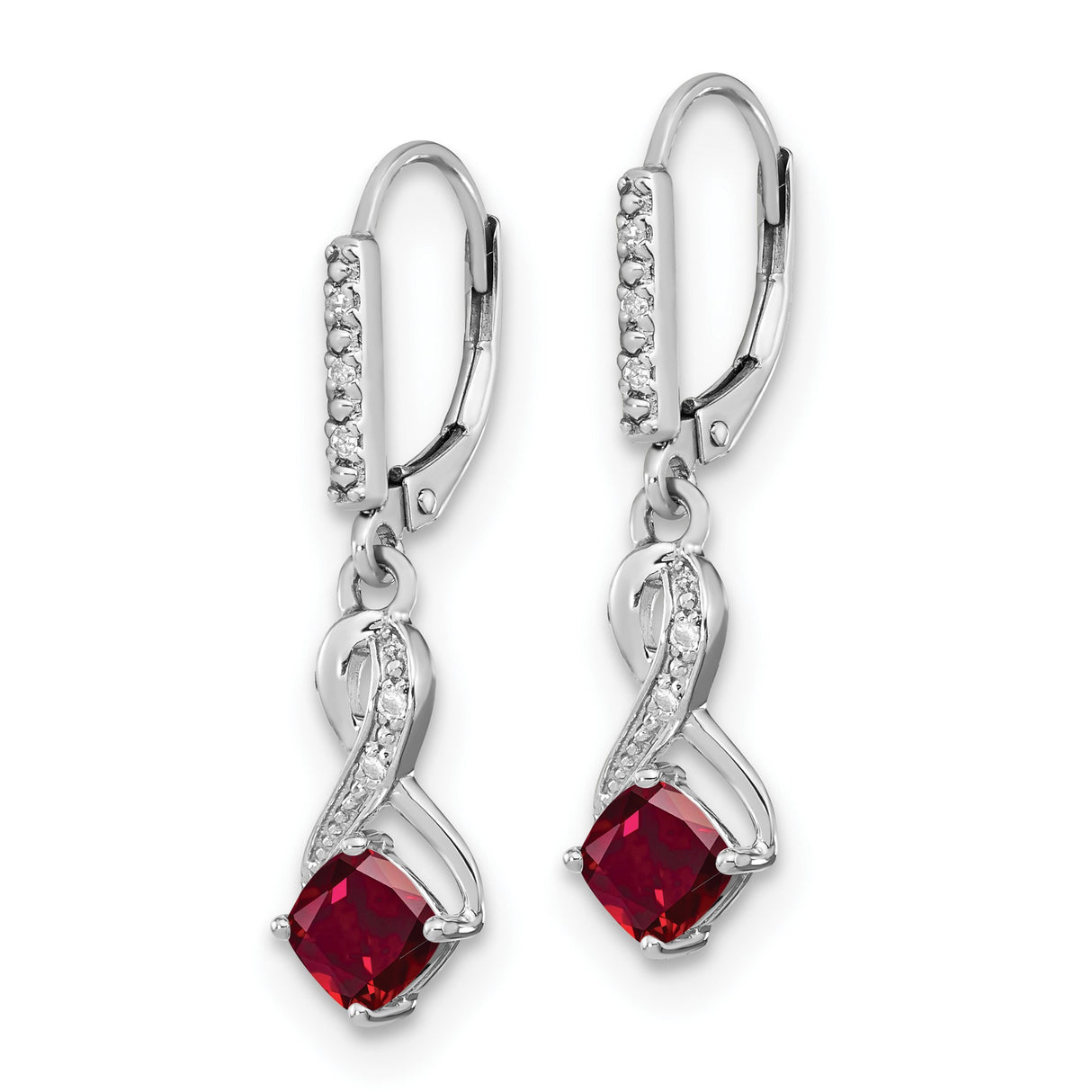 Sterling Silver Infinity Dangle Earrings with Created Ruby and Diamond Accents