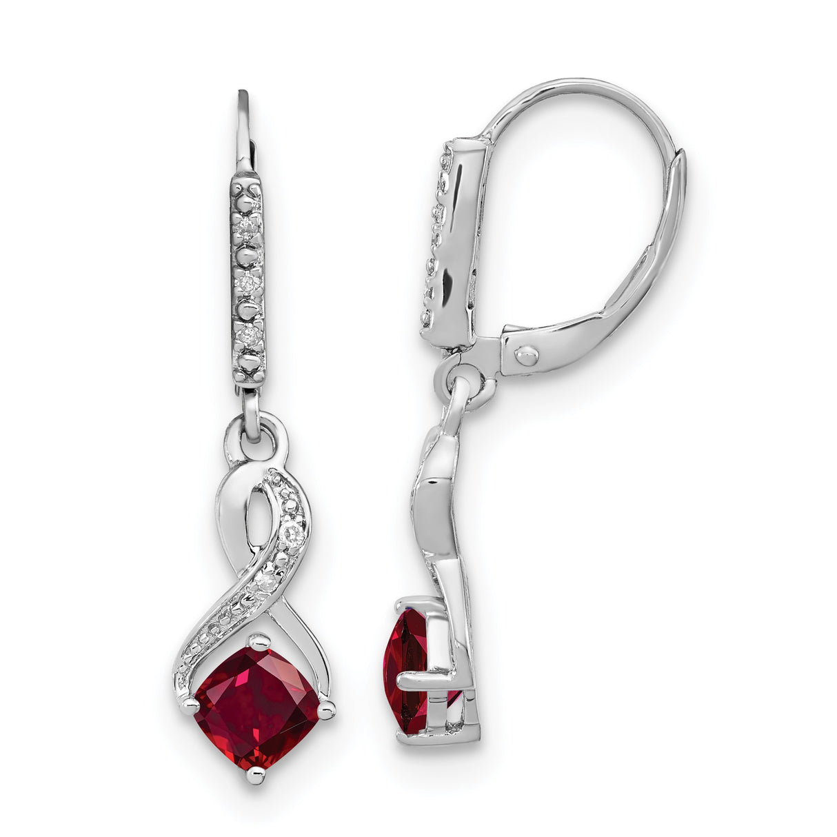 Sterling Silver Infinity Dangle Earrings with Created Ruby and Diamond Accents