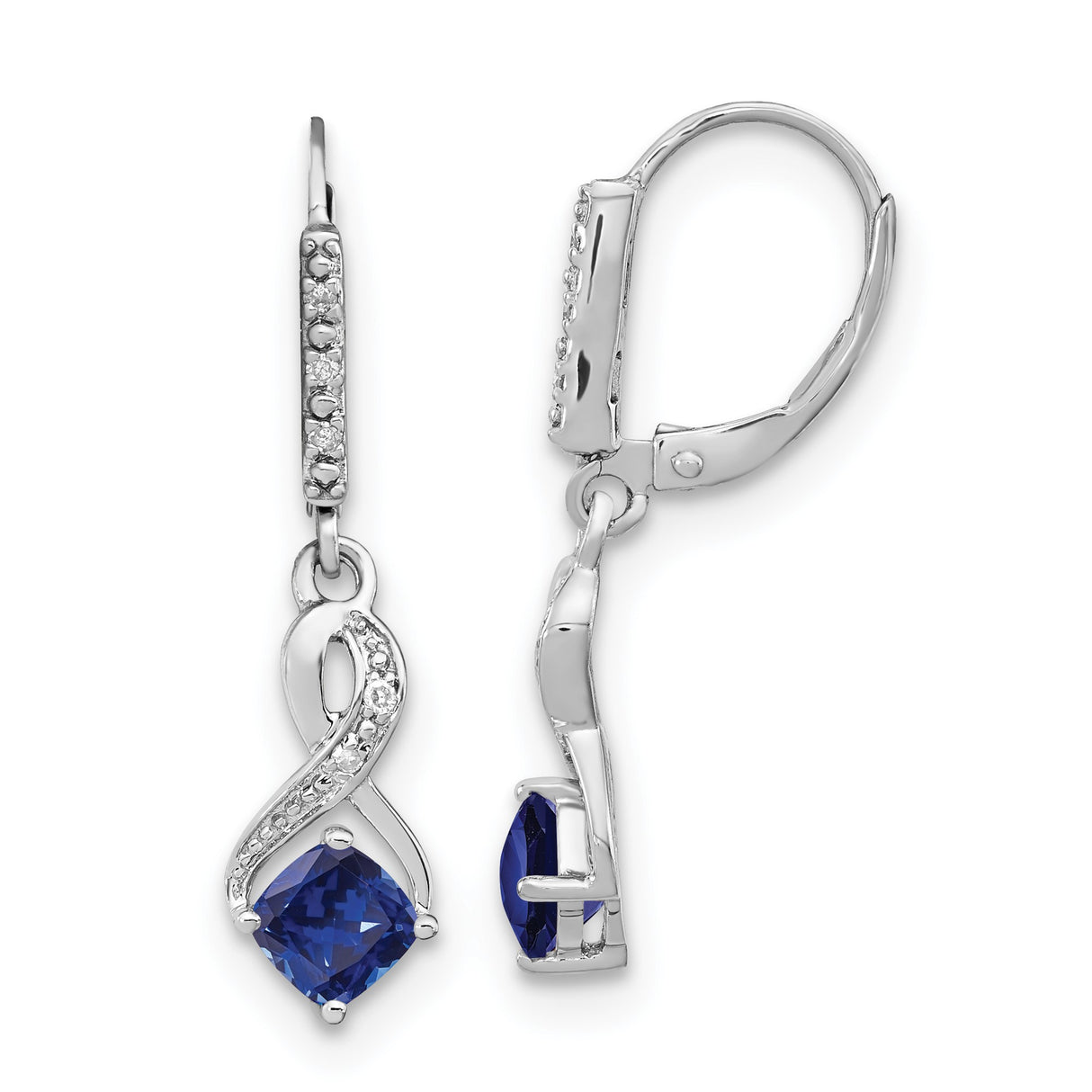 Sterling Silver Infinity Dangle Earrings with Created Sapphire and Diamond Accents