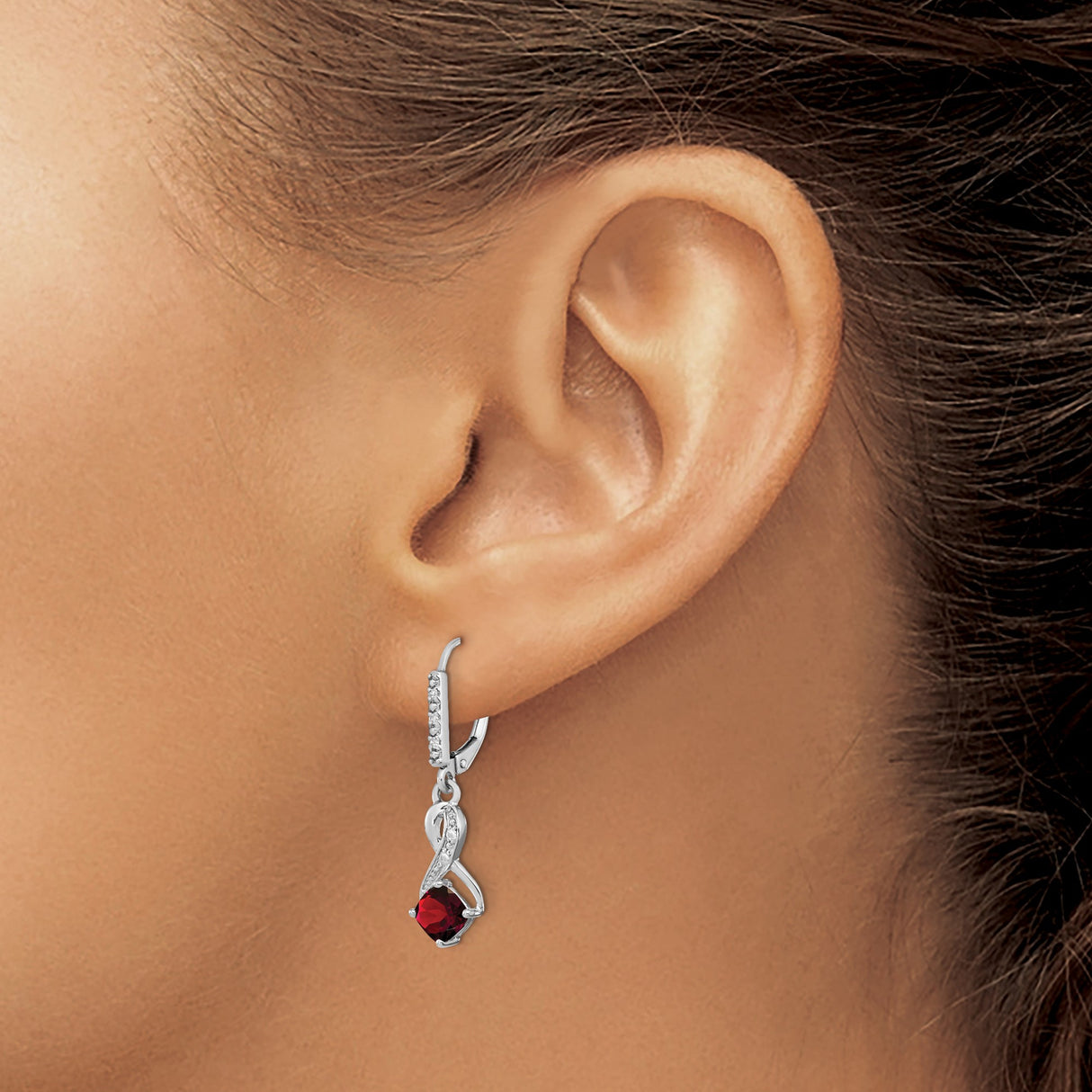Sterling Silver Infinity Drop Earrings with Garnet and Diamond Accents