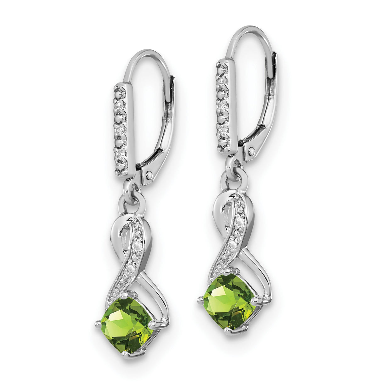 Sterling Silver Infinity Dangle Earrings with Peridot and Diamond Accents for Women