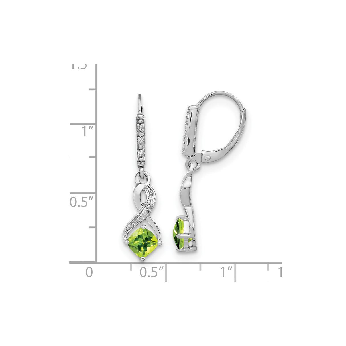 Sterling Silver Infinity Dangle Earrings with Peridot and Diamond Accents for Women