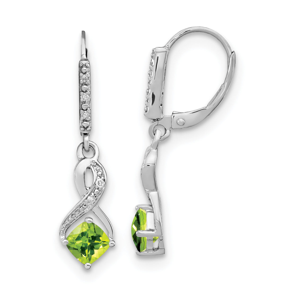 Sterling Silver Infinity Dangle Earrings with Peridot and Diamond Accents for Women