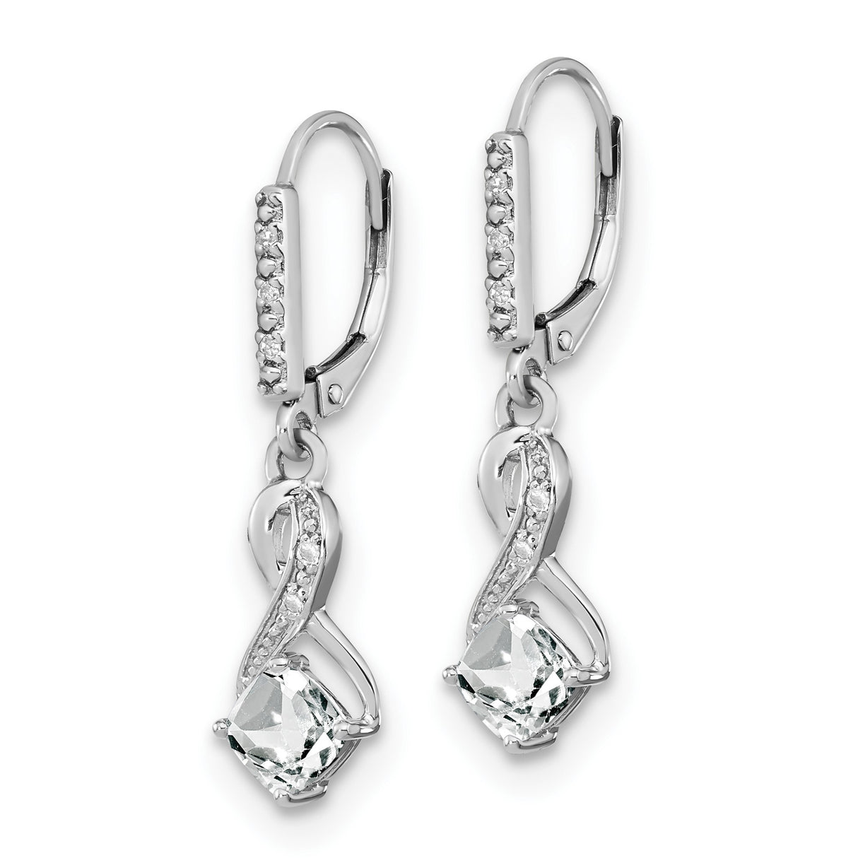 Sterling Silver Dangle Earrings with White Topaz and Diamond, Infinity Symbol Design