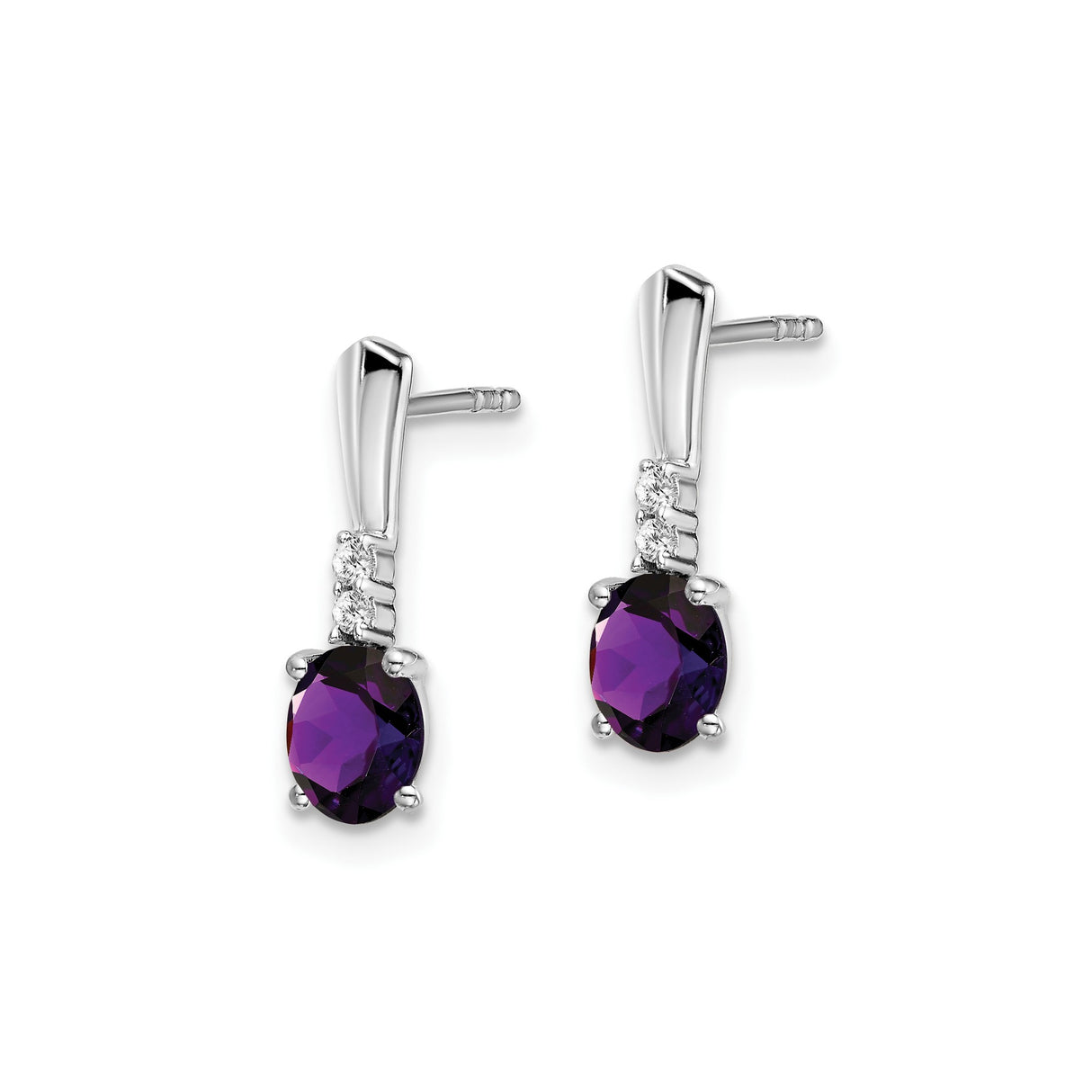 14k White Gold Dangle Earrings with Oval Amethyst and Diamond Accents, Minimalist Drop Design