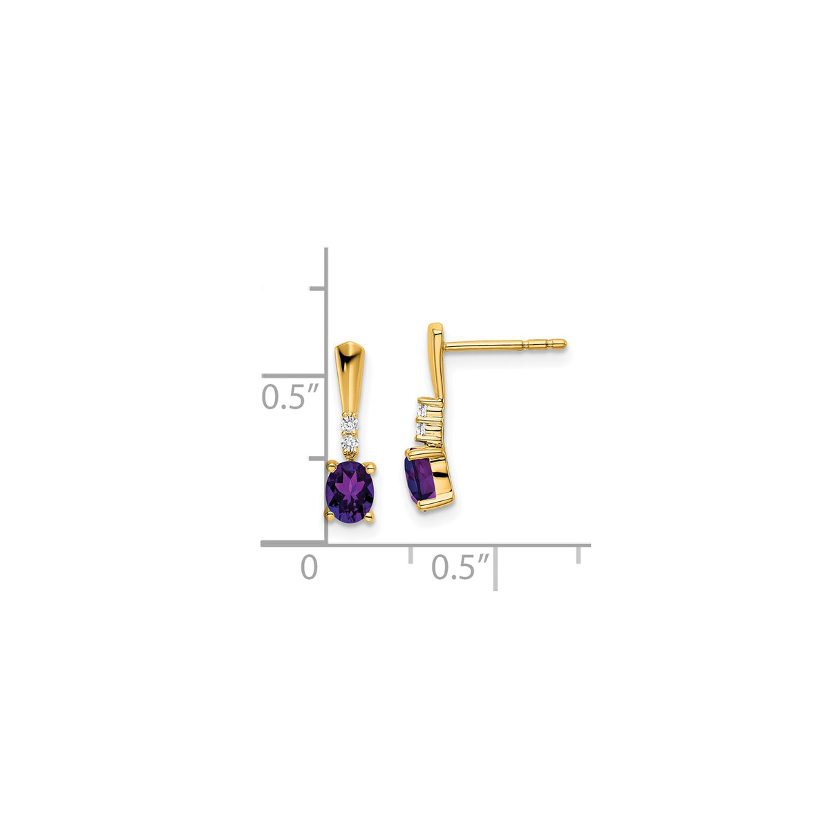 14k Yellow Gold Drop Earrings with Oval Amethyst and Diamond Accents for Women