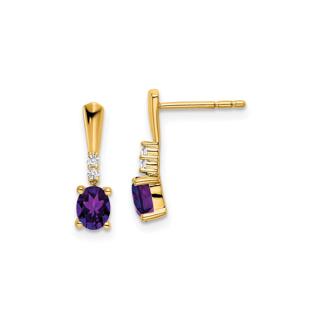 14k Yellow Gold Drop Earrings with Oval Amethyst and Diamond Accents for Women