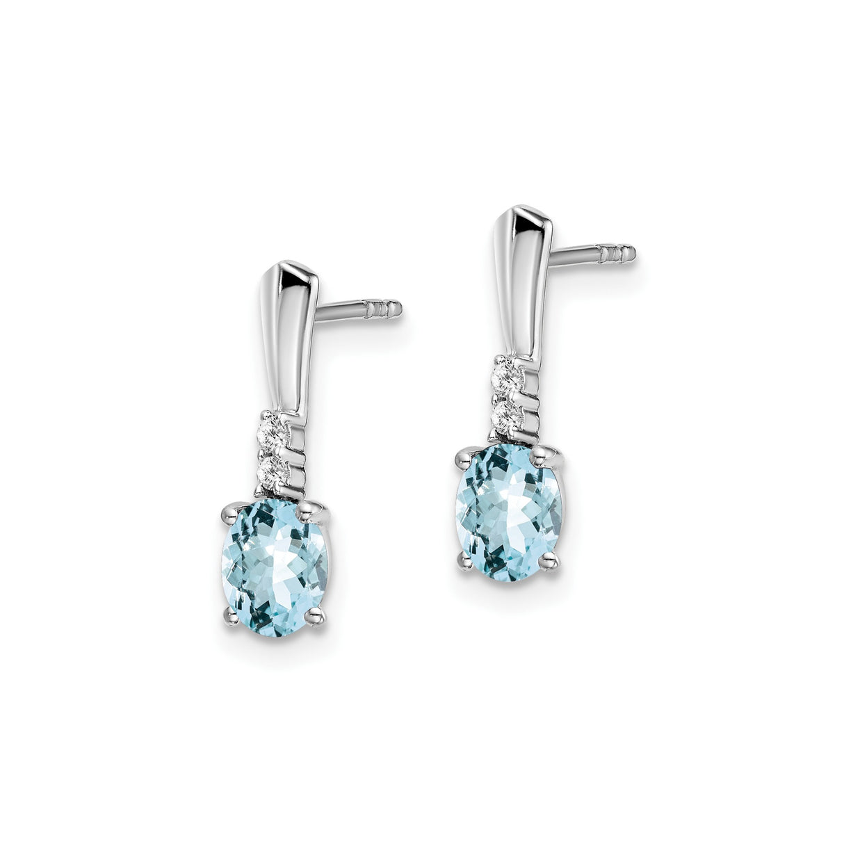 14k White Gold Dangle Earrings with Oval Aquamarine and Diamond Accents, Modern Drop Design