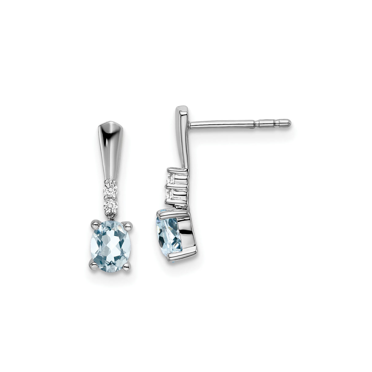 14k White Gold Dangle Earrings with Oval Aquamarine and Diamond Accents, Modern Drop Design