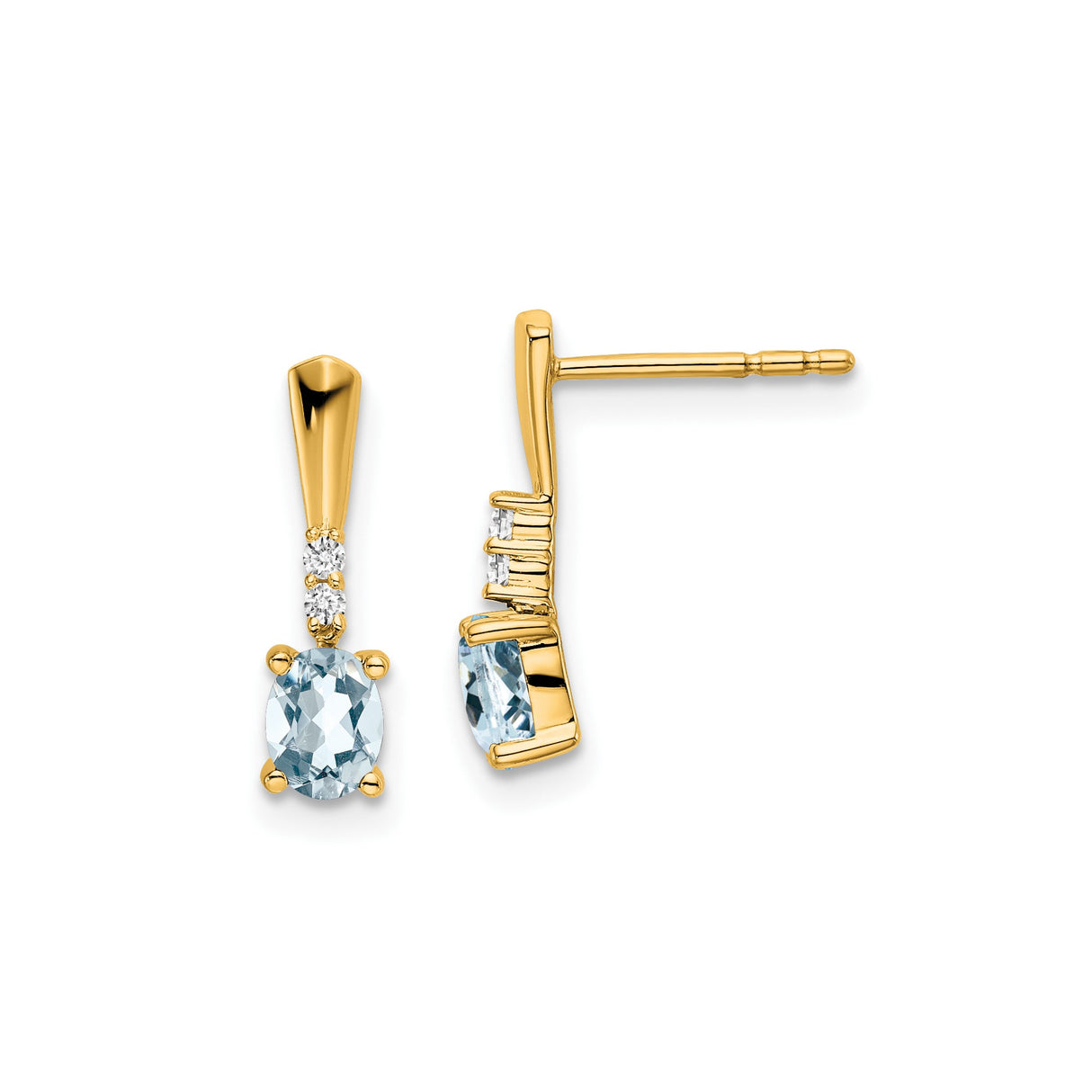 14k Yellow Gold Drop Earrings with Oval Aquamarine and Diamond Accents