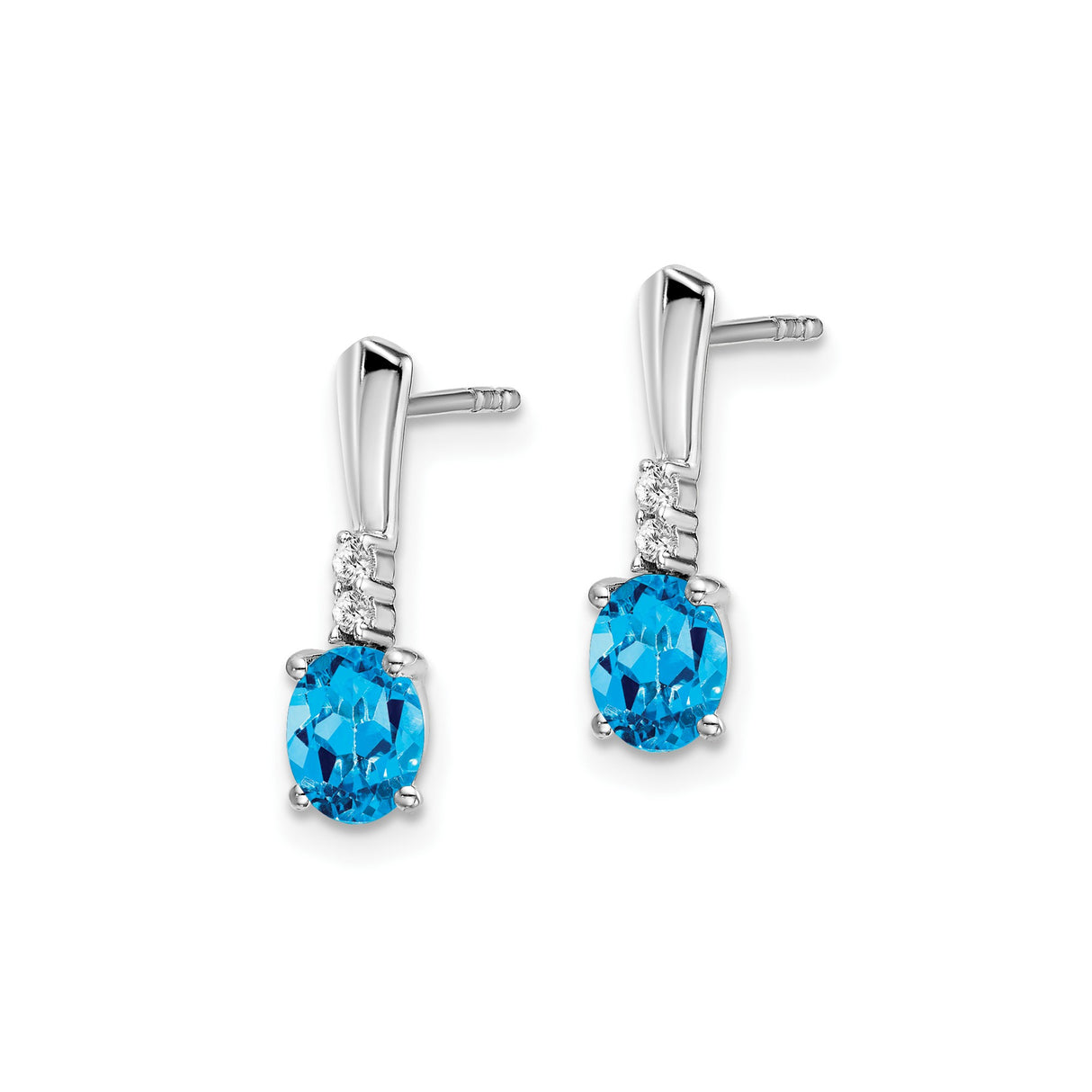 14k White Gold Dangle Earrings with Swiss Blue Topaz and Diamond Accents, Classic Drop Design