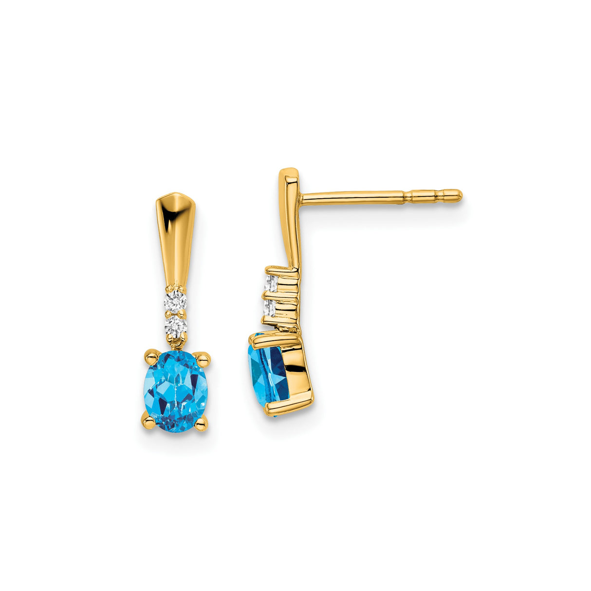 14k Yellow Gold Dangle Earrings with Oval Sky Blue Topaz and Diamond Accents
