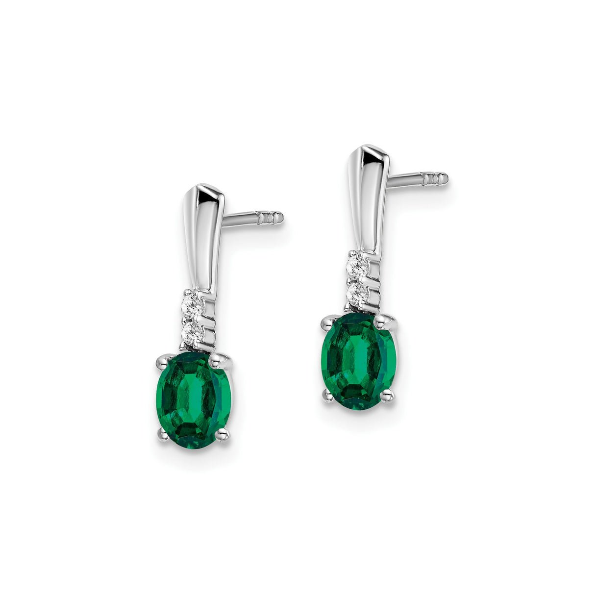 14k White Gold Emerald and Diamond Stud Earrings, Oval Green Gemstone, May Birthstone Jewelry