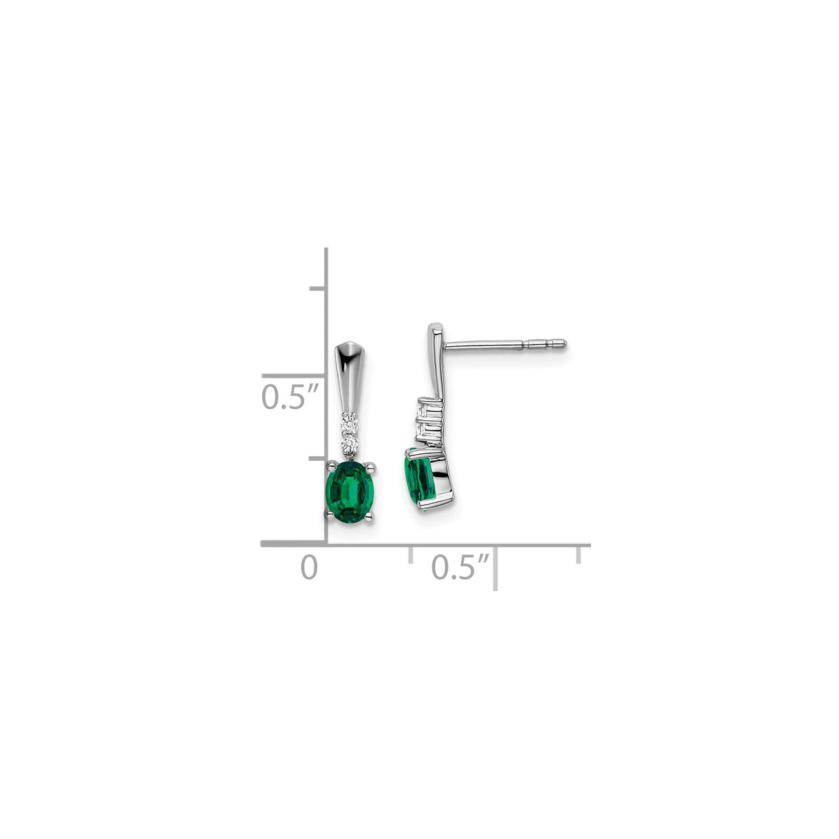 14k White Gold Emerald and Diamond Stud Earrings, Oval Green Gemstone, May Birthstone Jewelry