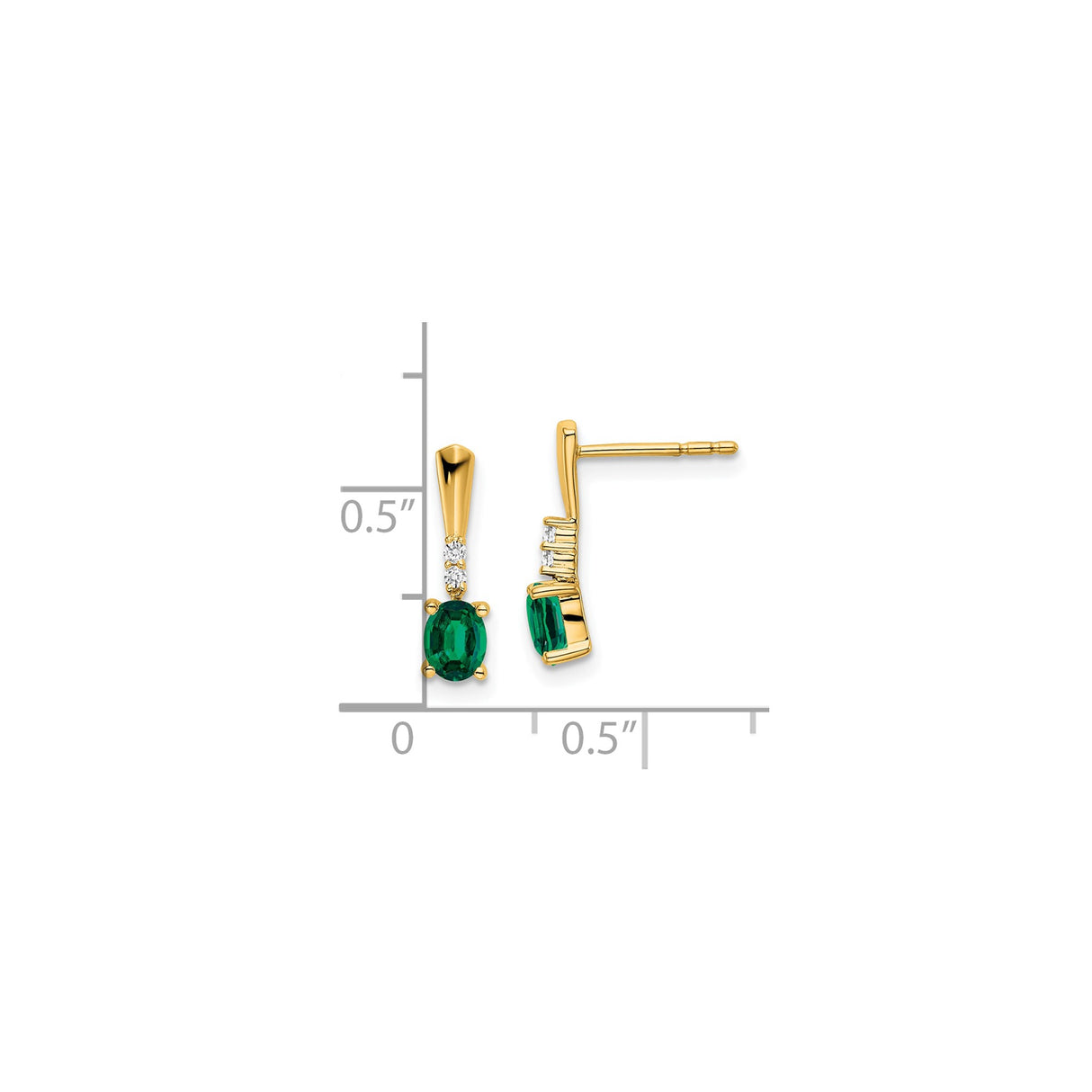 14k Yellow Gold Dangle Earrings with Created Emerald and Diamond Accents, Drop Design for Women