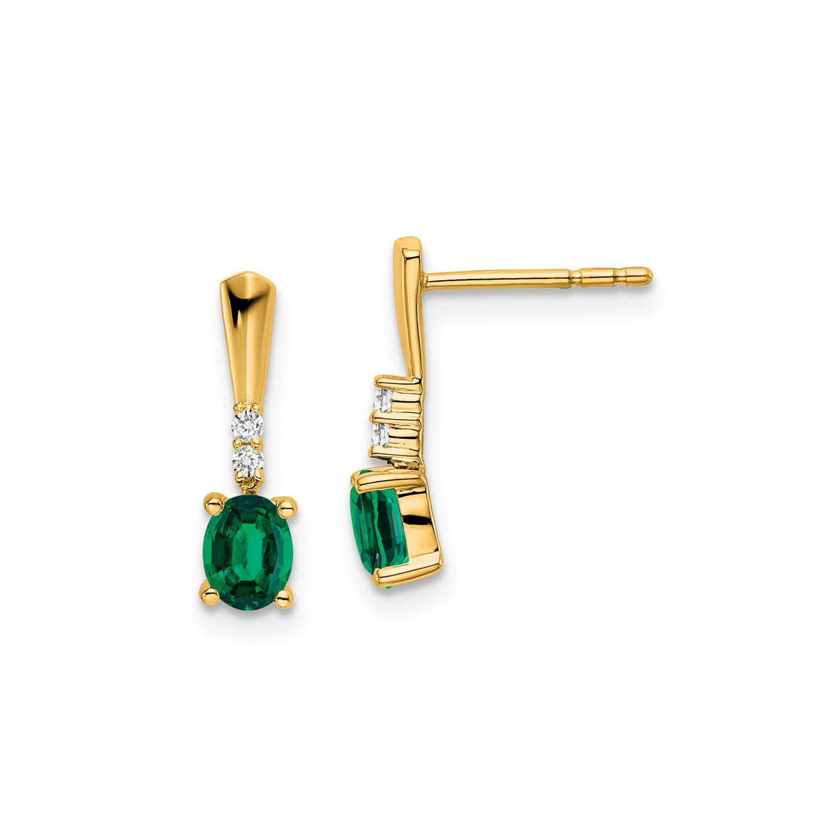 14k Yellow Gold Dangle Earrings with Created Emerald and Diamond Accents, Drop Design for Women