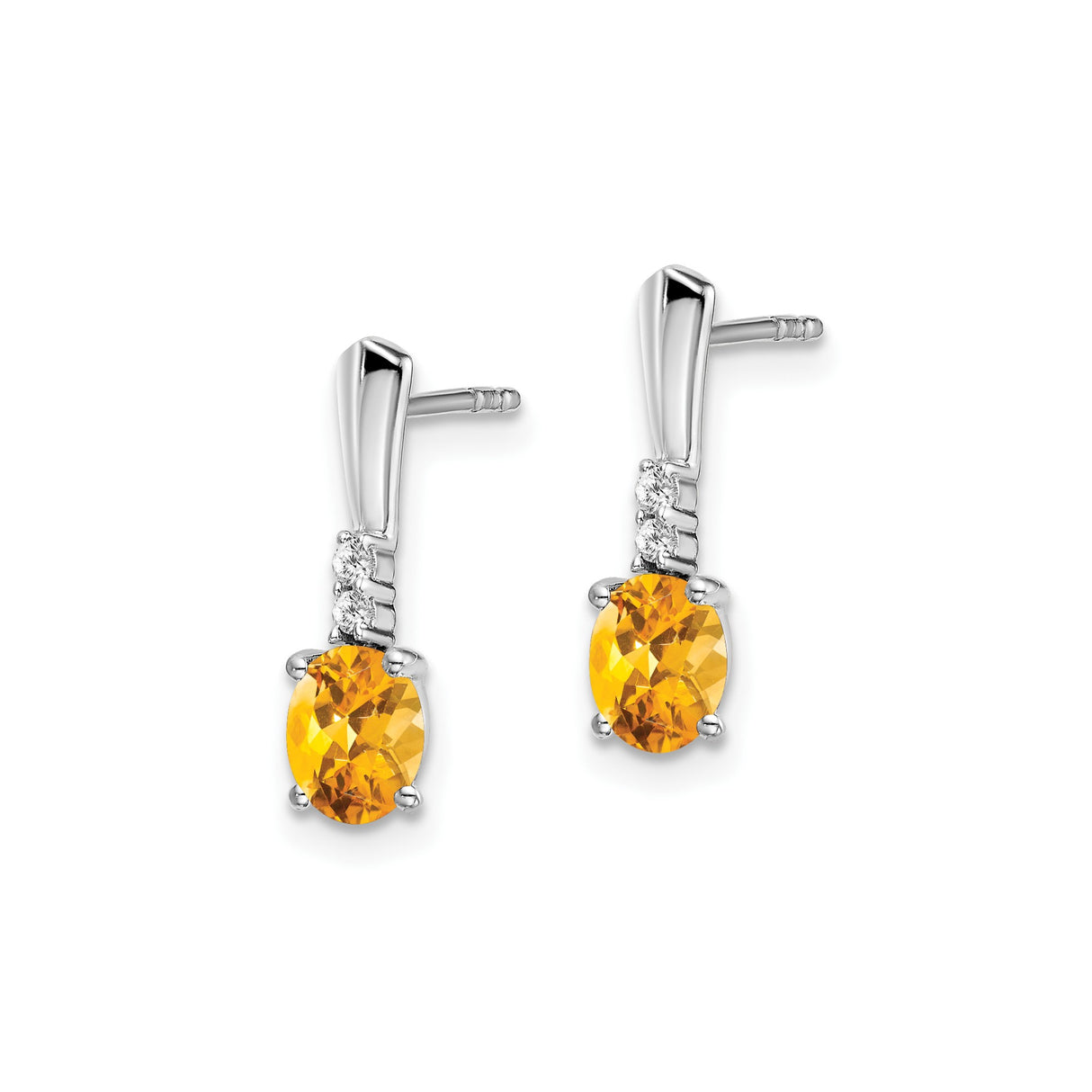 14k White Gold Drop Earrings with Oval Citrine and Diamond Accents